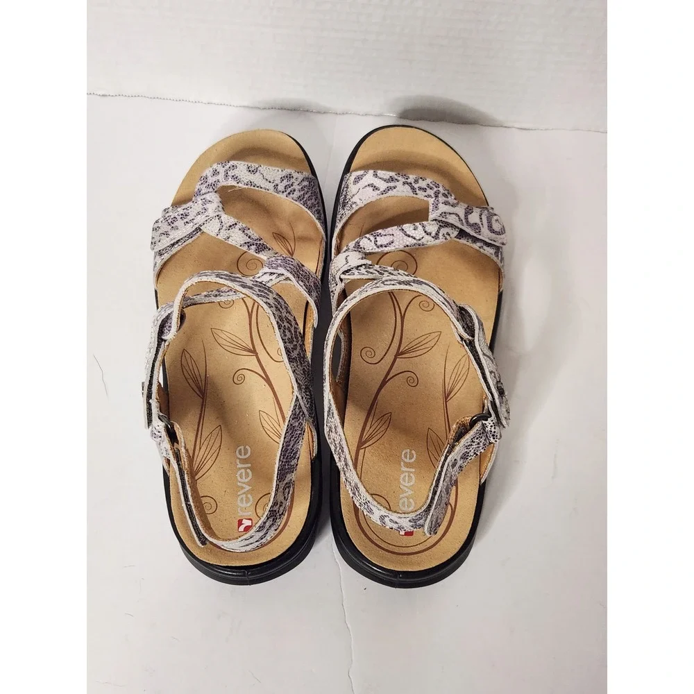 Revere Miami Silver Safari Leather Comfort Strappy Sandals Womens 10M EUR 41